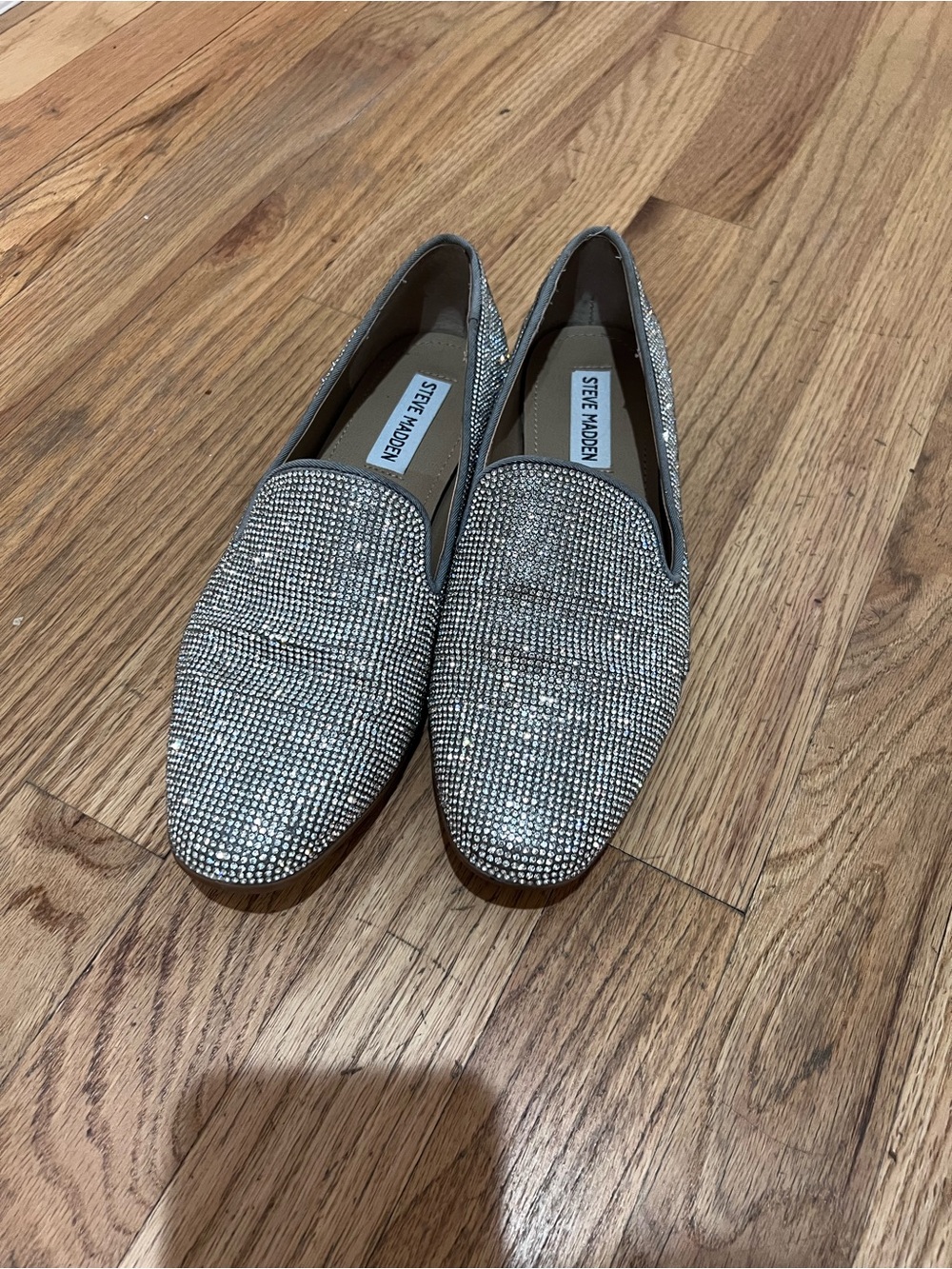 Steve Madden Silver Crystal Slip-On Loafers